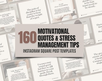 Minimalist Instagram Templates: Motivational Quotes & Stress Tips (Canva Editable)