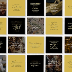 Millionaire Mindset Quotes: Black & Gold Instagram Posts (Canva Editable) image 5