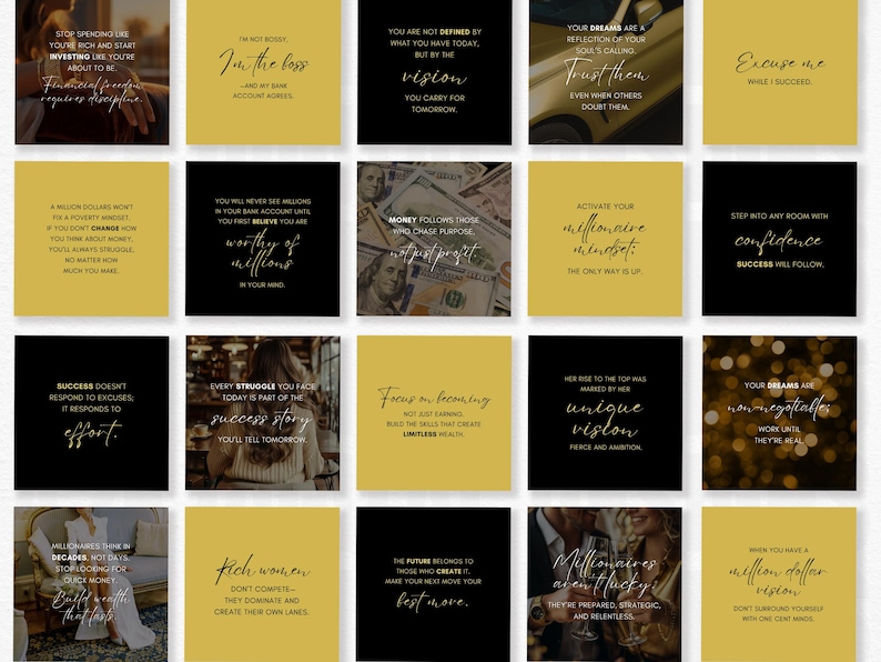 Millionaire Mindset Quotes: Black & Gold Instagram Posts (Canva Editable) image 5