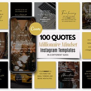 100 Millionaire Mindset Zitate Instagram Posts | Canva Bearbeitbar | Schwarz und Gold-Thema | Reiche Mädchen Ära | Boss Babe | Done-for-You Sendungen