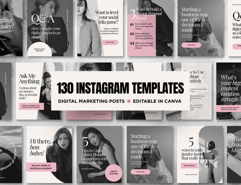 Female Entrepreneur Instagram Templates: Business Coach Social Media Posts (Canva Editable Digital Download) image 1