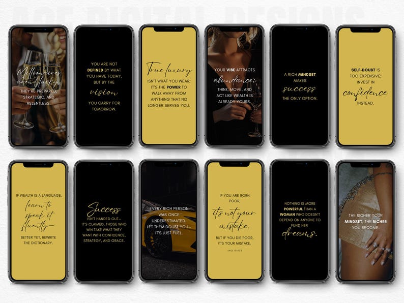 Millionaire Mindset Quotes: Black & Gold Instagram Posts (Canva Editable) image 7