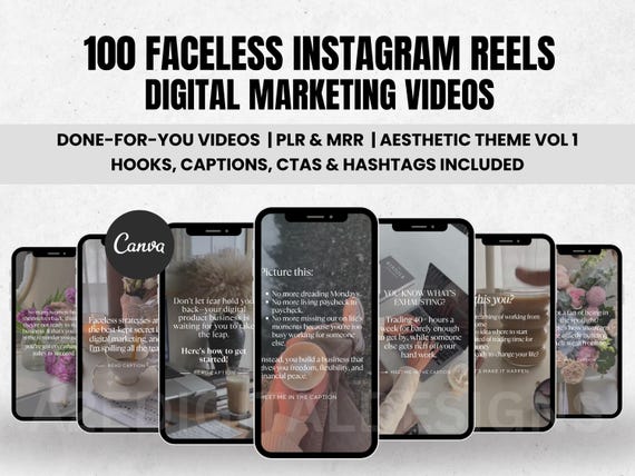 100 Faceless Instagram Reels: Done-For-You Canva Templates (PLR & MRR)