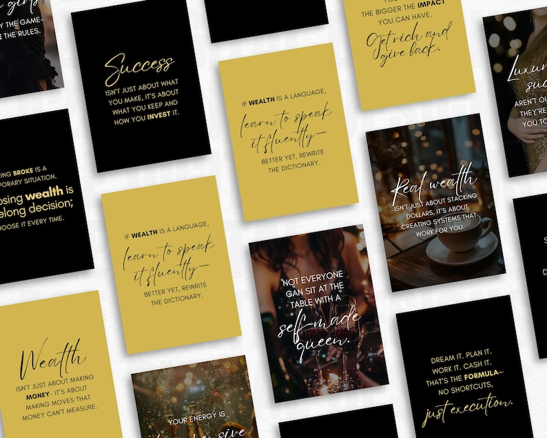 Millionaire Mindset Quotes: Black & Gold Instagram Posts (Canva Editable) image 6