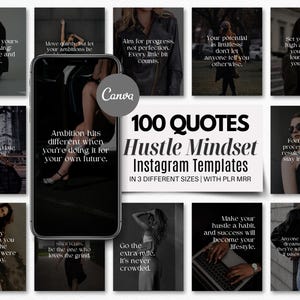 100 Hustle Mindset Zitate | Instagram-Posts | Canva Bearbeitbar | Instagram Zitate | Dunkles Thema | Boss Babe Zitate | PLR & MRR Rechte