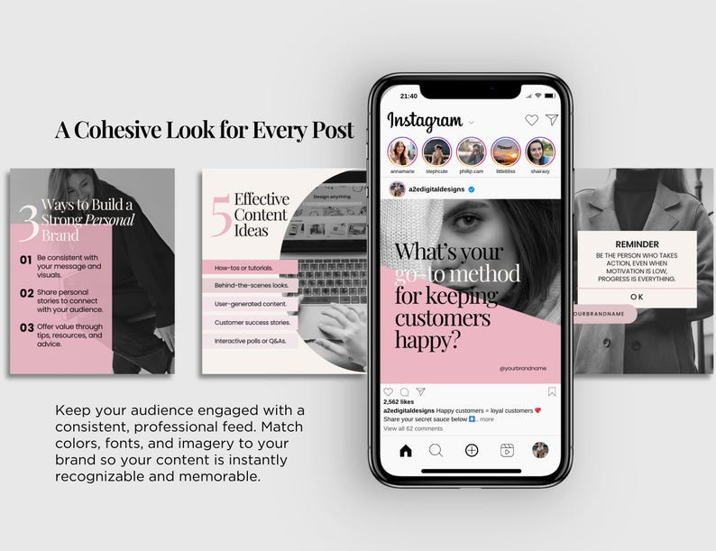 Female Entrepreneur Instagram Templates: Business Coach Social Media Posts (Canva Editable Digital Download) image 4