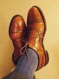 Hand-Stitched Tan Leather Brogue Dress Shoes, Men's Classic Office Footwear