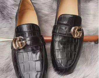 Ręcznie robione męskie czarne skórzane mokasyny, formalne męskie buty typu slip-on