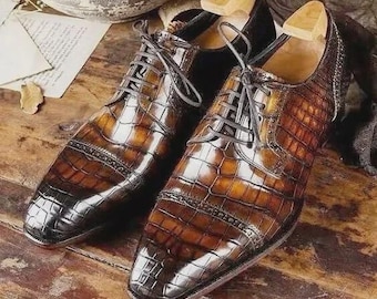 Ręcznie robione męskie, brązowe, skórzane, sznurowane buty biznesowe typu brogs
