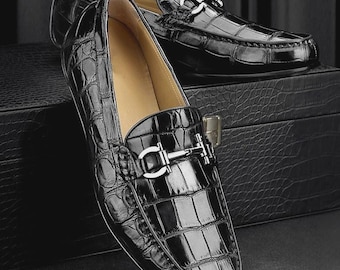 Ręcznie robione męskie czarne skórzane formalne mokasyny biznesowe