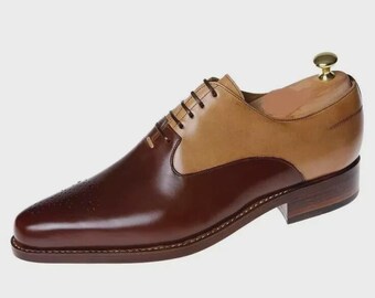 Ręcznie robione, dwukolorowe, skórzane, sznurowane buty biznesowe dla mężczyzn