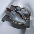 Men's Grey Genuine Calf Leather Dress Shoes, Hand Stitched Oxford Footwear