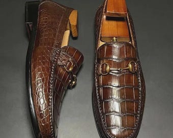 Ręcznie robione męskie brązowe skórzane mokasyny, buty wizytowe, buty biurowe wsuwane