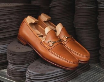 Handmade New Penny Tan Brown Men Moccasins Formal Tassels Slip On Business Shoes