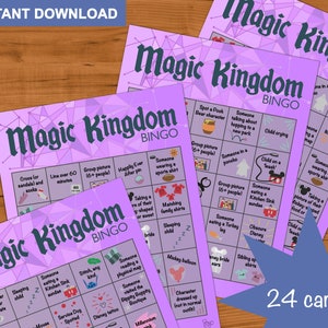 Magic Kingdom Park Bingo Spiel - Beobachtung Aktivität - Set von 24 Karten - Spaß Reise Spiel - Schnitzeljagd