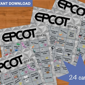 Juego de bingo EPCOT Park - Actividad de observación - Juego de 24 cartas - Juego de viaje divertido - Búsqueda del tesoro