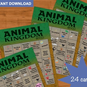 Animal Kingdom Park Bingo Spiel - Beobachtung Aktivität - Set von 24 Karten - Spaß Reise Spiel - Schnitzeljagd