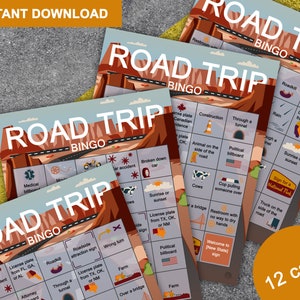 US Road Trip Bingo - Beobachtungsaktivität - Set von 12 Karten