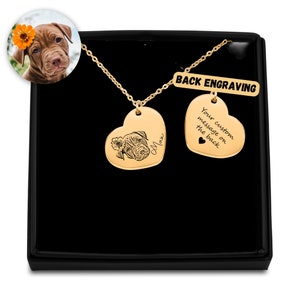 Personalized Pet Portrait Heart Necklace | Custom Pet Memorial Jewelry | Dog and Cat Lover Gifts | Pet Loss Keepsake |Custom Animal Necklace