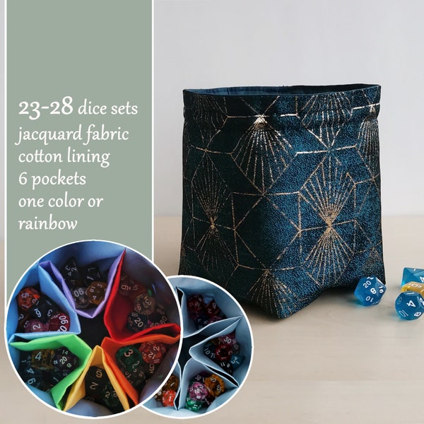 Dice bag with 6 pockets for 150-200 dice Jacquard dice bag DND Gift for dnd player