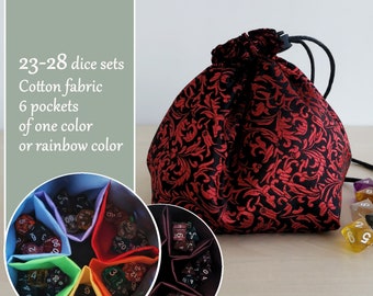 Dice bag with 6 pockets for 150-200 dice Jacquard dice bag DND Gift for dnd player