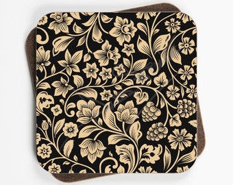 Floral Swirly Pattern Coasters - Set Of Four - 90mm x 90mm