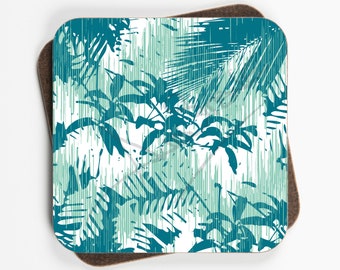 Tropical Leaves Pattern Coasters - Set Of Four - 90mm x 90mm