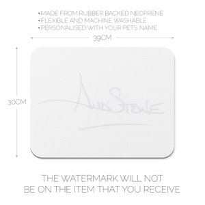 May include: White personalized mousepad with a handwritten signature. The mousepad is 39 cm wide and 30 cm tall. The text on the mousepad reads "The watermark will not be on the item that you receive."