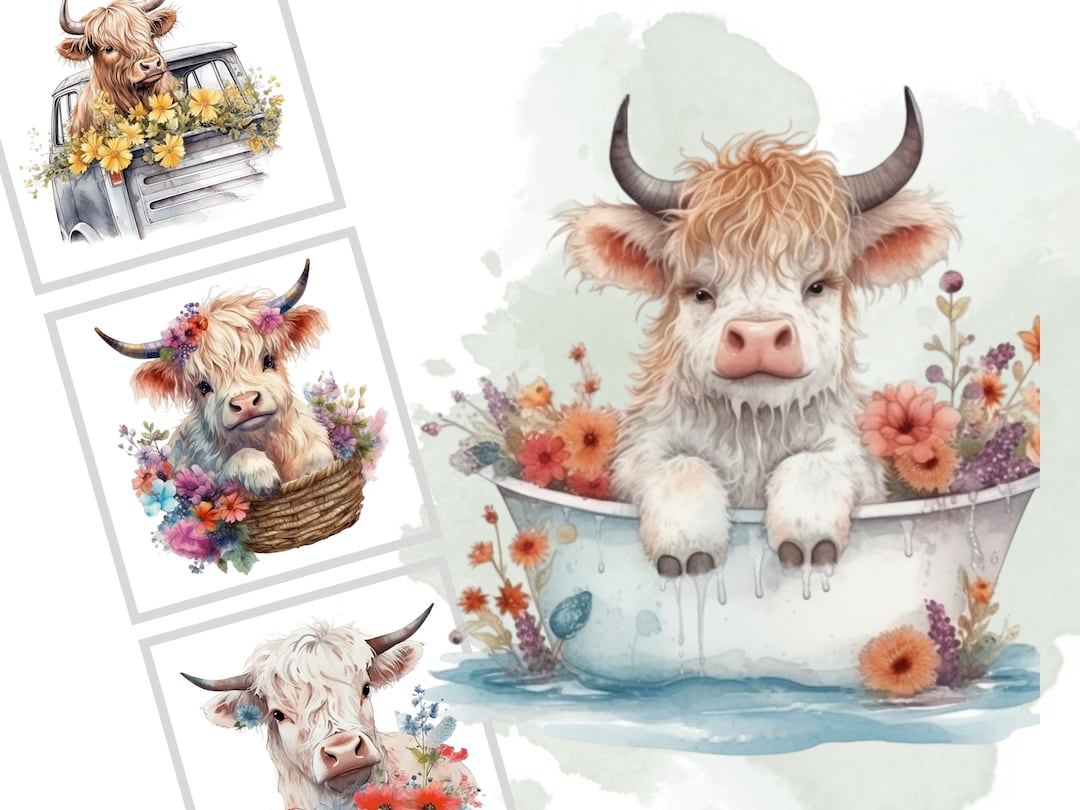 Watercolor Clipart Highland Cow Bundle Digital Art Watercolor Bundle ...