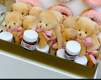 Mini Hazelnut Spread Gift Set with Teddy Bear & Spoon – Kids Party Favor, Baby Shower Favor, Birthday Giveaway