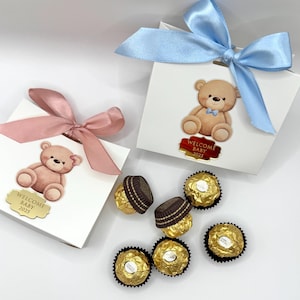 Personalized Teddy Bear Gift Bag – Baby Shower Favor, Christening Gift, Birthday Party Thank You, Name Tag Box, Kids Favor Bag