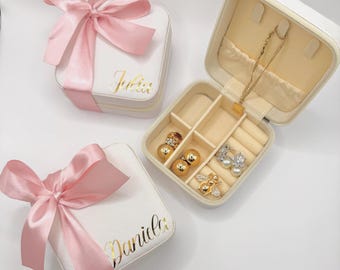 Personalized Jewelry Box with Name | Custom Bridesmaid Jewelry Case | Travel Organizer | Wedding & Proposal Gift for Her