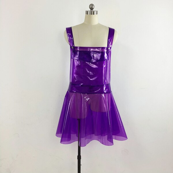 PVC Overall Dress See Through A Line Clear PVC Skater Dress Waterproof Oversized Backless dress 7xl