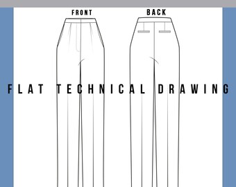 Technical Drawing Woman Classic Pant, Flat Basic Pant Vector