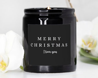 Personalize Candle Merry Christmas Soy Wax Candle in Black Ceramic Vase I love You Gift Candle Custom Label Candle Christmas Gifts for Wife