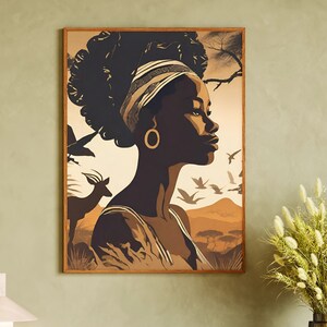 DIGITAL PRINT DIGITAL PRINT | Vintage poster with beautiful African woman | Africa style | Retro poster animals | Digital image | Wall decoration
