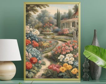 Digital Vintage Flower Garden Poster | Classic landscape print | Wall Decor | Mural