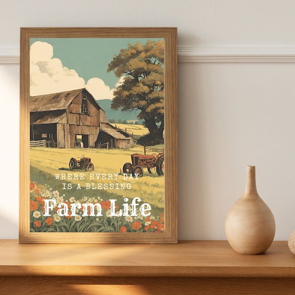 Vintage image - old farm | Digital poster in vintage style | Rustic picture | Wall Art | Wall decoration