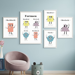 IMPRESIÓN DIGITAL | Póster Formas Alemán | Decoración digital de paredes para habitaciones infantiles | Póster de matemáticas | Decoración montessori niños | A3 A4