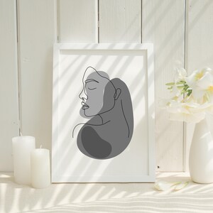 DIGITAL PRINT Boho Woman Art Print | Woman Line Art | Wall Art | Poster | Modern Print | Gray Minimalist Artwork | Wall Art
