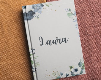 Hardcover Notizbuch personalisierbar mit deinem Namen A5 | Geschenk für Frauen | Blumendesign | personalisiertes Notizbuch mit Blumen