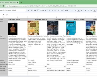 Foglio di calcolo semplice del catalogo di libri con ricerca ISBN dell'API di Google Libri