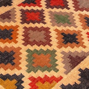 Handmade Wool Kilim Jute Rug Traditional Kilim Carpet Turkish Flatweave Navajo Style Bohemian Rug Indian Dhurrie Rug Eco Friendly Jute Rug