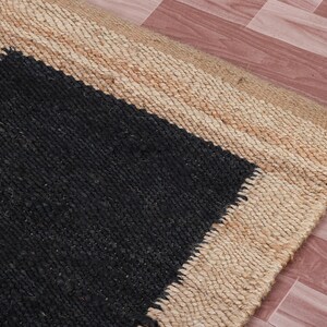 Alfombra de pasillo de tamaño personalizado, hecha a mano, de yute y cáñamo, estilo vintage, para escaleras, color beige y negro, para sala de estar, de yute indio.