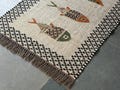 Handmade Wool Jute Fish design Runner Rug Beige and Green Kilim Rug custom Rug For Hallway Rug Bedroom Rug boho Kitchen Runner Rug Area Rug