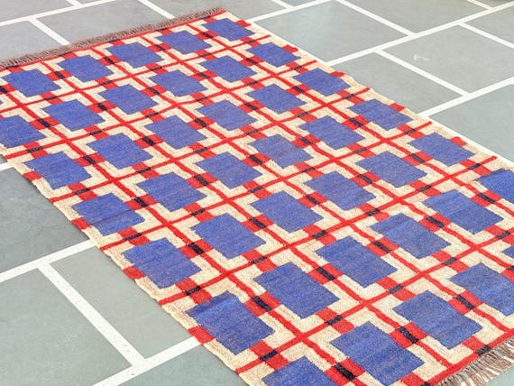 Handmade Wool Kilim Rug Bohemian  Rug 4x6 8x10 Jute Rug Moroccan Jute Rug Large Jute Rug Rugs For Living Room High Traffic Area Rugs