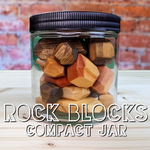 Rock Blocks: Compact Jar | 24 Pieces | Wooden Stacking Stones | Premium Glass Jar Included | Game & Decor for Kids to Adults