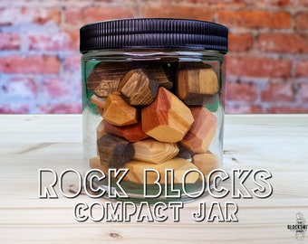 Wooden Stacking Stones: 24 Rock Blocks in Glass Jar, Game & Decor