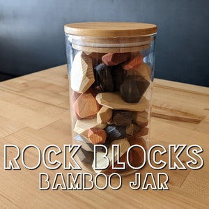 Rock Blocks: Bamboo Jar | ~40 Pieces | Wooden Stacking Stones | Premium Glass Jar Included | Game & Decor for Kids to Adults
