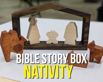 Wooden Nativity Scene: Bible Story Box with Story Card